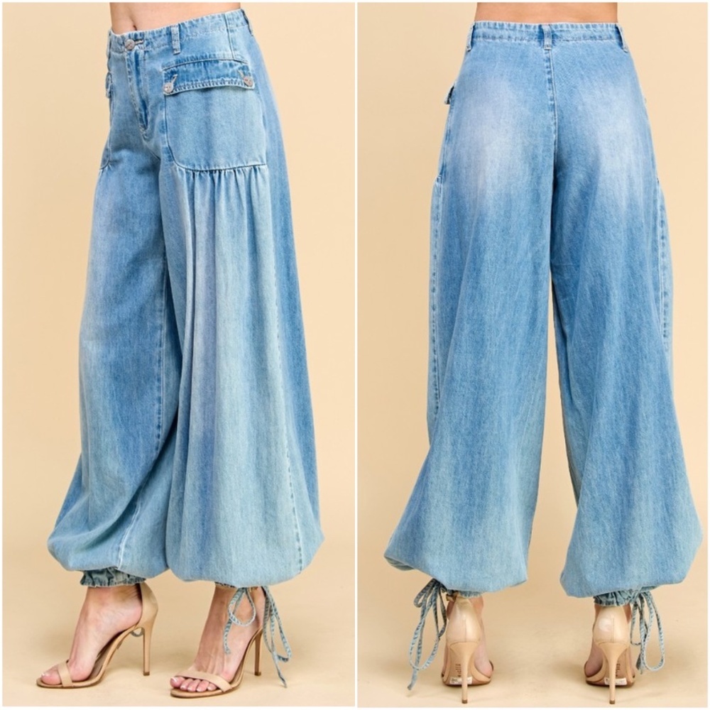 Veveret Wide Leg Denim Pants Lg Dark Wash - Picture 8 of 8